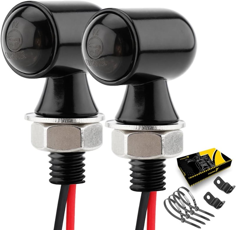 TSUNG Mini Motorcycle Turn Signals Light LED Micro Blinkers for Front/Rear Universal Aftermarket Small Indicator for Cafe Racer Bobber Cruiser Street Bikes (Black-Smoke Lens) - Image 1